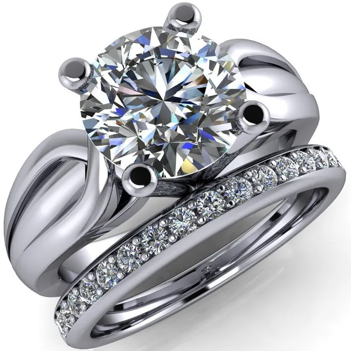 Rings Fire Brilliance Angelique Round Center Stone Thick Split Shank 4 Prong Engagement Ring