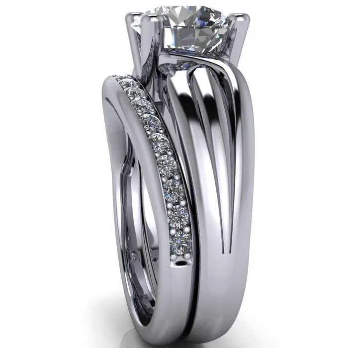 Rings Fire Brilliance Angelique Round Center Stone Thick Split Shank 4 Prong Engagement Ring