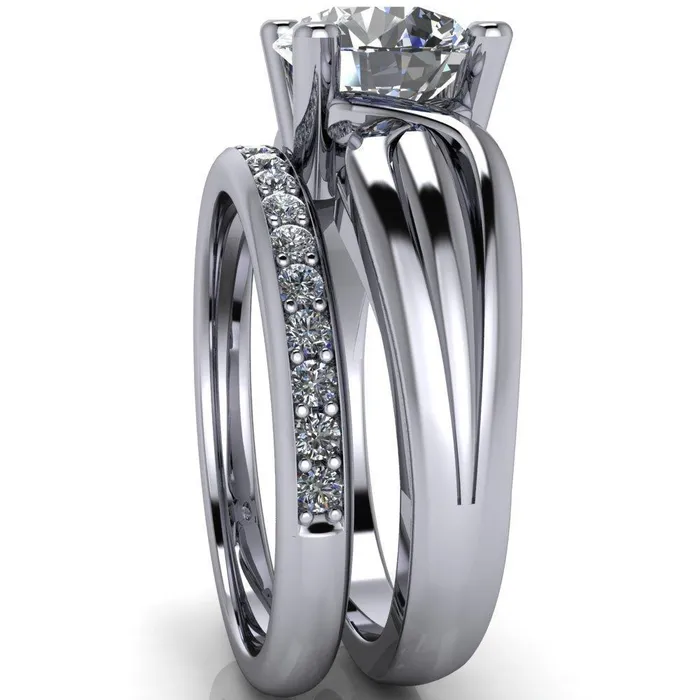Rings Fire Brilliance Angelique Round Center Stone Thick Split Shank 4 Prong Engagement Ring