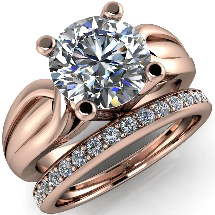 Rings Fire Brilliance Angelique Round Center Stone Thick Split Shank 4 Prong Engagement Ring