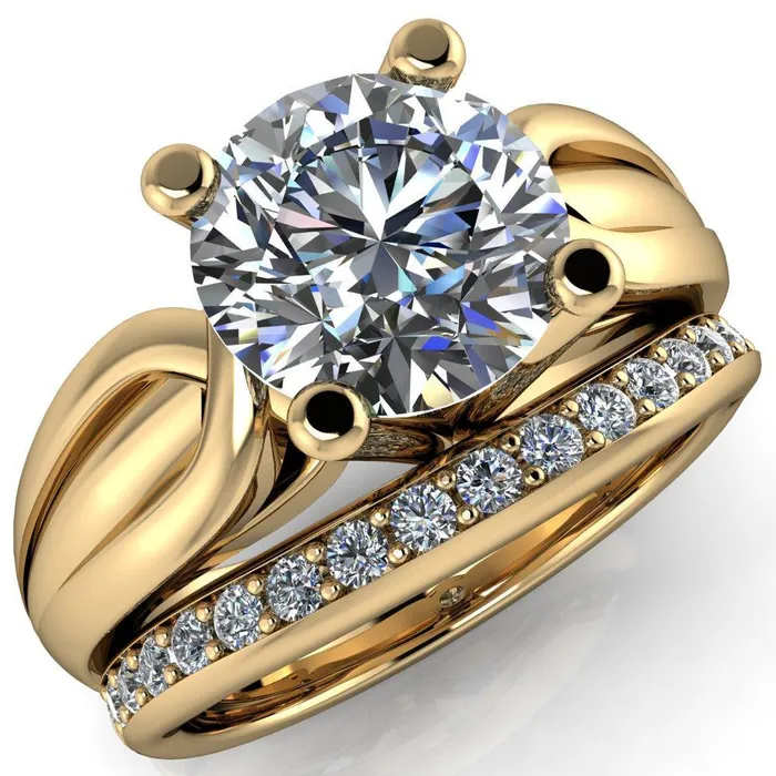 Rings Fire Brilliance Angelique Round Center Stone Thick Split Shank 4 Prong Engagement Ring