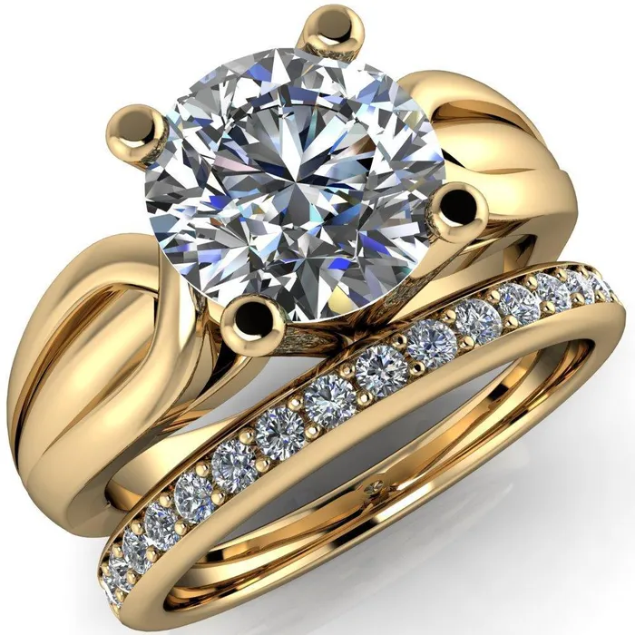 Rings Fire Brilliance Angelique Round Center Stone Thick Split Shank 4 Prong Engagement Ring
