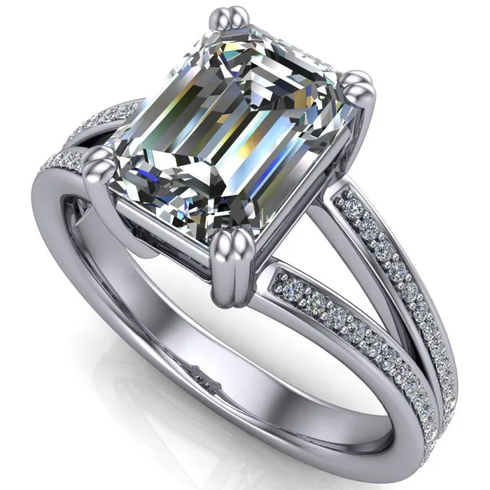 Rings Fire Brilliance Atlas Emerald Center Stone 4 Prong Split Shank Diamond Channel Engagement Ring