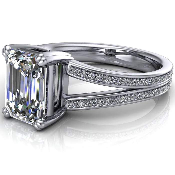 Rings Fire Brilliance Atlas Emerald Center Stone 4 Prong Split Shank Diamond Channel Engagement Ring