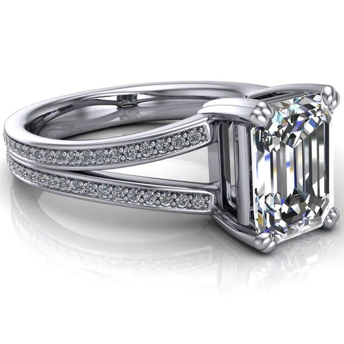 Rings Fire Brilliance Atlas Emerald Center Stone 4 Prong Split Shank Diamond Channel Engagement Ring