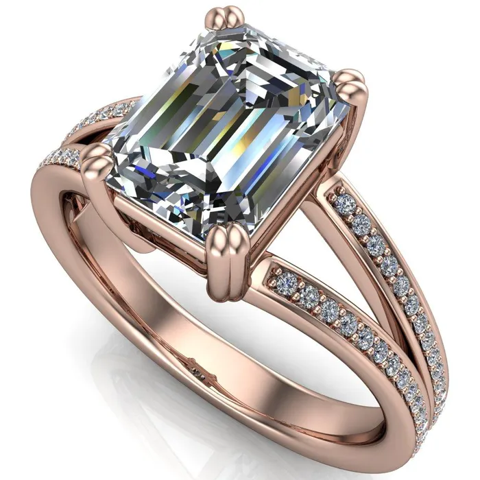Rings Fire Brilliance Atlas Emerald Center Stone 4 Prong Split Shank Diamond Channel Engagement Ring