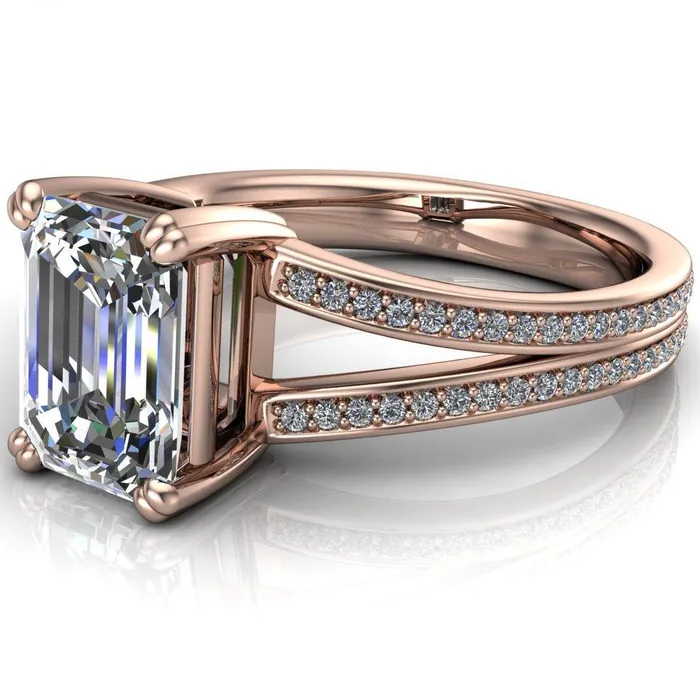 Rings Fire Brilliance Atlas Emerald Center Stone 4 Prong Split Shank Diamond Channel Engagement Ring