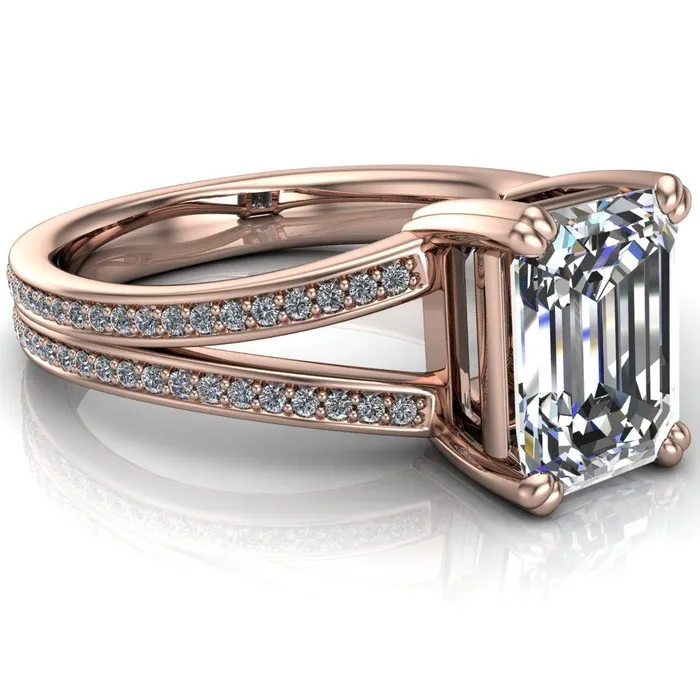 Rings Fire Brilliance Atlas Emerald Center Stone 4 Prong Split Shank Diamond Channel Engagement Ring