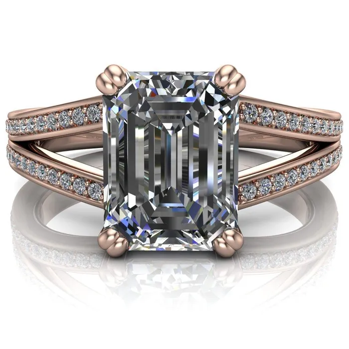 Rings Fire Brilliance Atlas Emerald Center Stone 4 Prong Split Shank Diamond Channel Engagement Ring