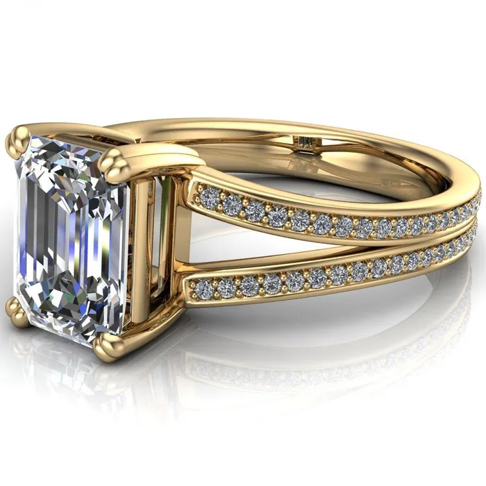 Rings Fire Brilliance Atlas Emerald Center Stone 4 Prong Split Shank Diamond Channel Engagement Ring