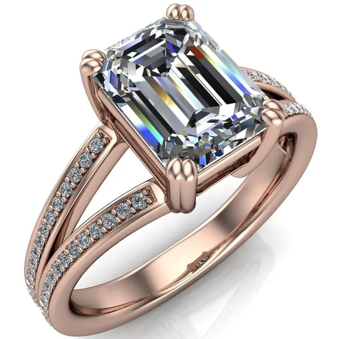 Rings Fire Brilliance Atlas Emerald Center Stone 4 Prong Split Shank Diamond Channel Engagement Ring