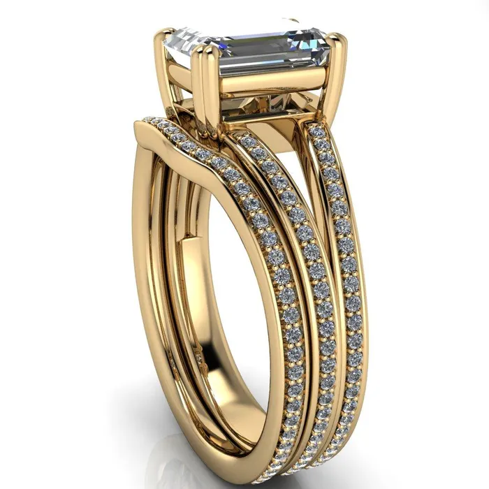 Rings Fire Brilliance Atlas Emerald Center Stone 4 Prong Split Shank Diamond Channel Engagement Ring