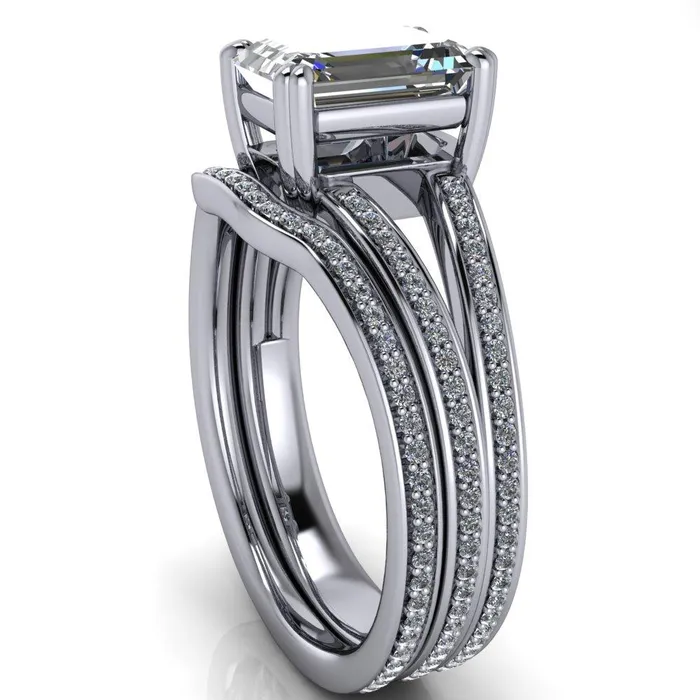 Rings Fire Brilliance Atlas Emerald Center Stone 4 Prong Split Shank Diamond Channel Engagement Ring