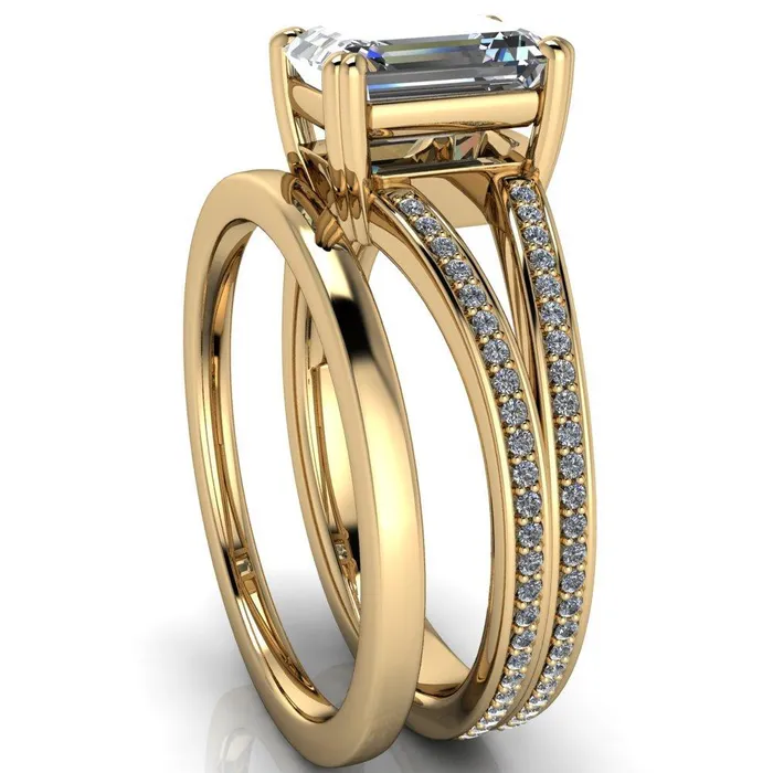 Rings Fire Brilliance Atlas Emerald Center Stone 4 Prong Split Shank Diamond Channel Engagement Ring