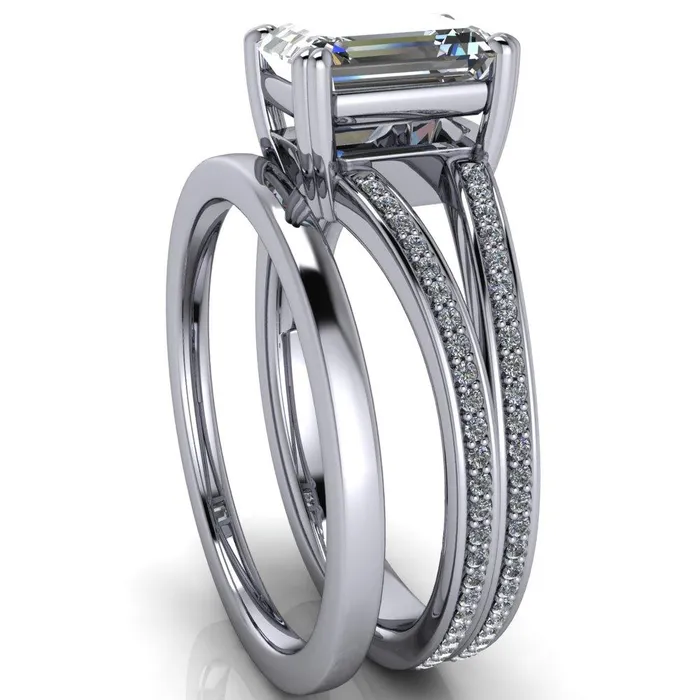 Rings Fire Brilliance Atlas Emerald Center Stone 4 Prong Split Shank Diamond Channel Engagement Ring