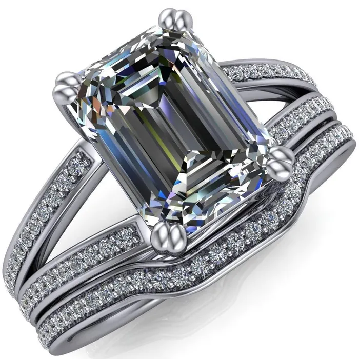Rings Fire Brilliance Atlas Emerald Center Stone 4 Prong Split Shank Diamond Channel Engagement Ring