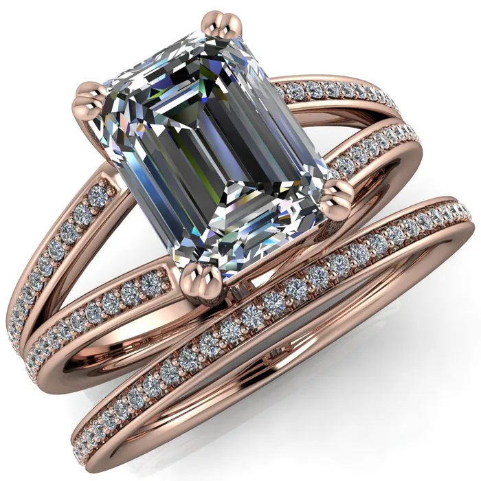 Rings Fire Brilliance Atlas Emerald Center Stone 4 Prong Split Shank Diamond Channel Engagement Ring