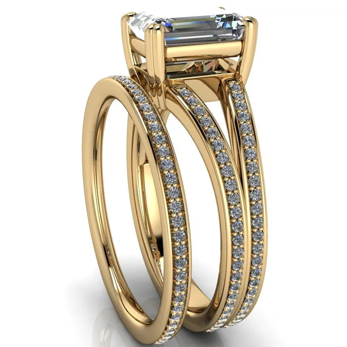 Rings Fire Brilliance Atlas Emerald Center Stone 4 Prong Split Shank Diamond Channel Engagement Ring