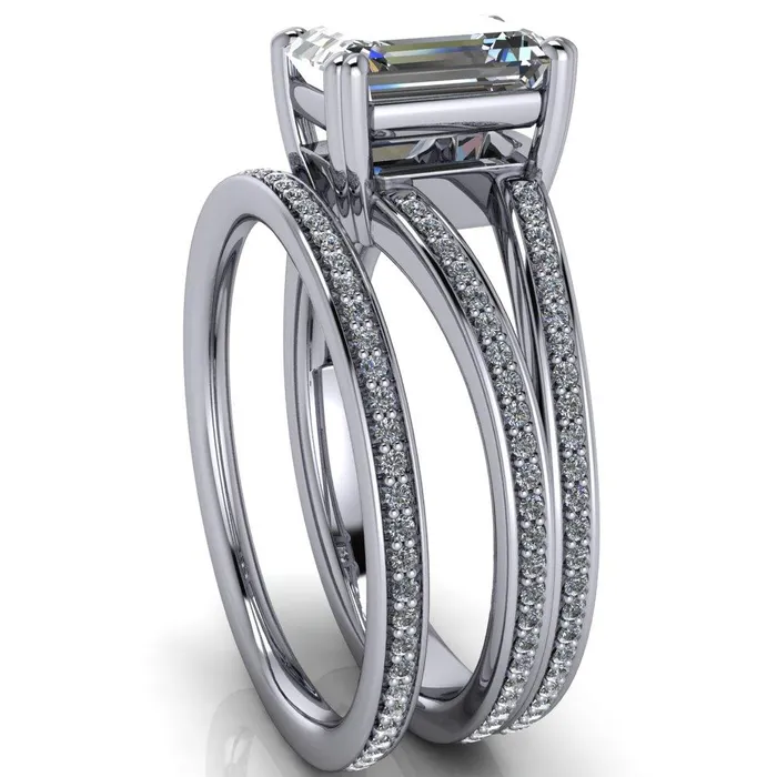Rings Fire Brilliance Atlas Emerald Center Stone 4 Prong Split Shank Diamond Channel Engagement Ring