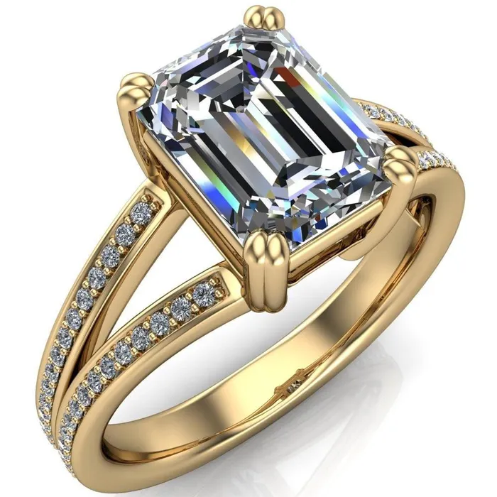 Rings Fire Brilliance Atlas Emerald Center Stone 4 Prong Split Shank Diamond Channel Engagement Ring