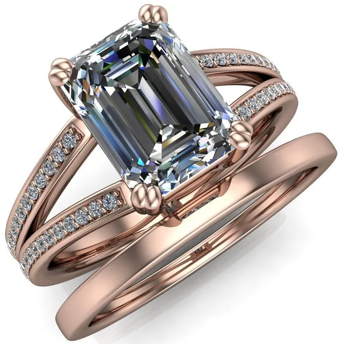 Rings Fire Brilliance Atlas Emerald Center Stone 4 Prong Split Shank Diamond Channel Engagement Ring
