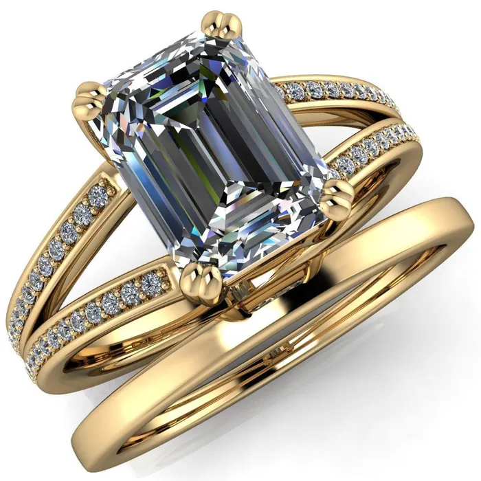 Rings Fire Brilliance Atlas Emerald Center Stone 4 Prong Split Shank Diamond Channel Engagement Ring