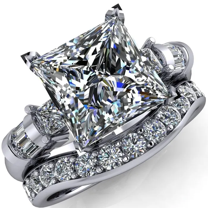 Rings Fire Brilliance Bonita PrincessSquare Moissanite Baguette Shoulder 3 Stone Engagement Ring Rings Fire Brilliance Bonita PrincessSquare Moissanite Baguette Shoulder 3 Stone Engagement Ring