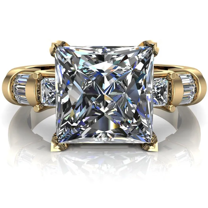 Rings Fire Brilliance Bonita PrincessSquare Moissanite Baguette Shoulder 3 Stone Engagement Ring