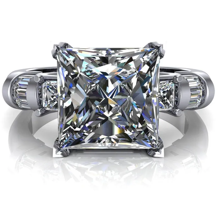 Rings Fire Brilliance Bonita PrincessSquare Moissanite Baguette Shoulder 3 Stone Engagement Ring