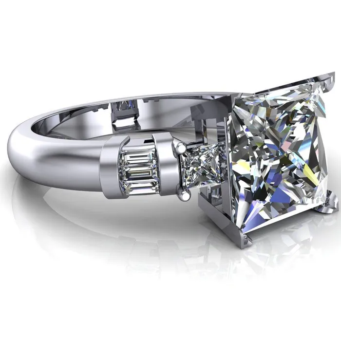 Rings Fire Brilliance Bonita PrincessSquare Moissanite Baguette Shoulder 3 Stone Engagement Ring