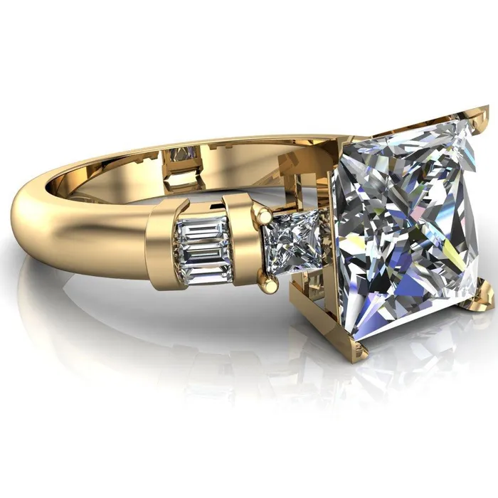 Rings Fire Brilliance Bonita PrincessSquare Moissanite Baguette Shoulder 3 Stone Engagement Ring