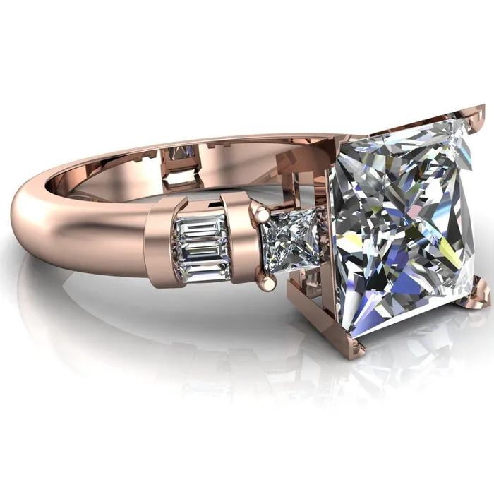 Rings Fire Brilliance Bonita PrincessSquare Moissanite Baguette Shoulder 3 Stone Engagement Ring