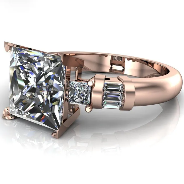 Rings Fire Brilliance Bonita PrincessSquare Moissanite Baguette Shoulder 3 Stone Engagement Ring