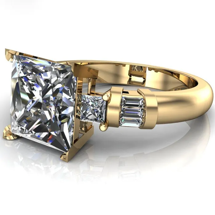 Rings Fire Brilliance Bonita PrincessSquare Moissanite Baguette Shoulder 3 Stone Engagement Ring