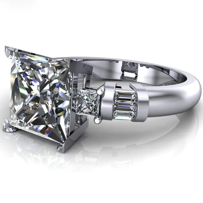 Rings Fire Brilliance Bonita PrincessSquare Moissanite Baguette Shoulder 3 Stone Engagement Ring