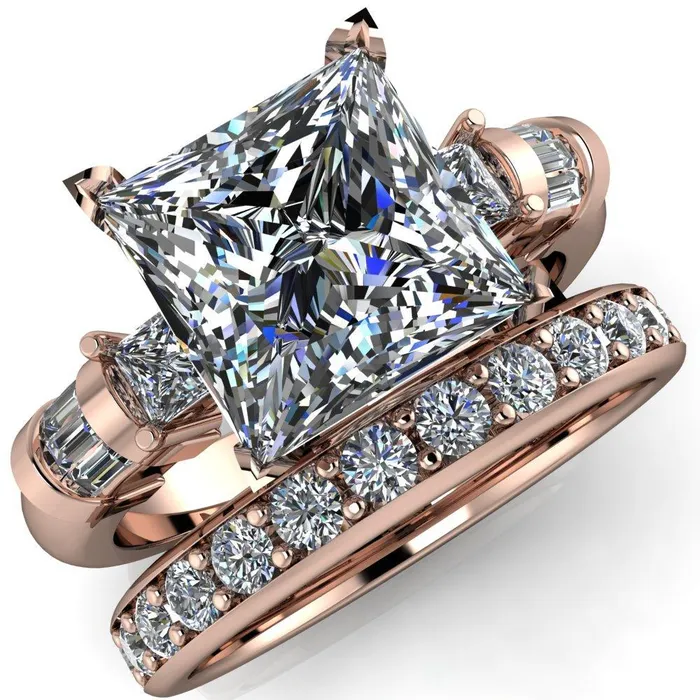 Rings Fire Brilliance Bonita PrincessSquare Moissanite Baguette Shoulder 3 Stone Engagement Ring