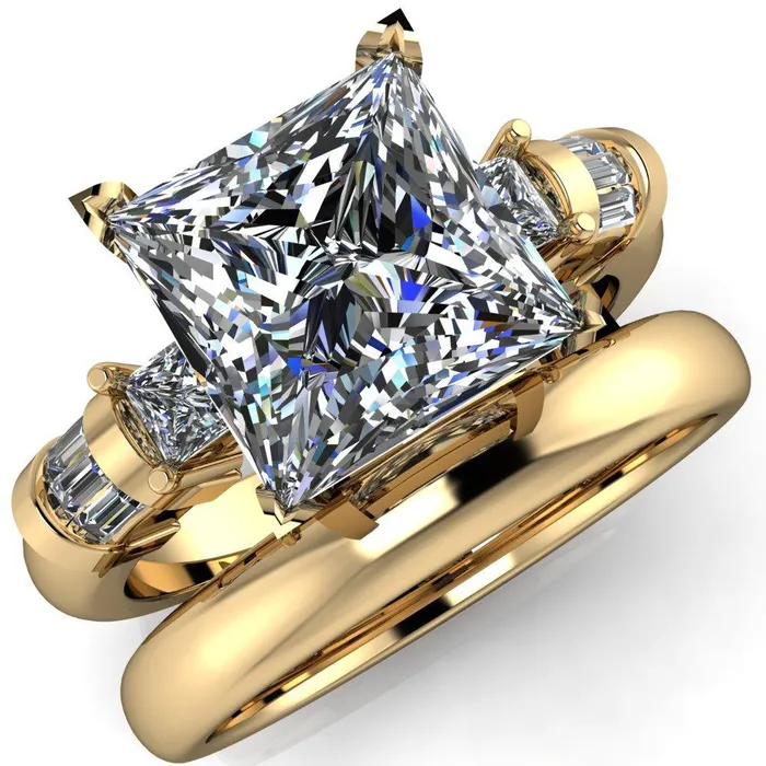 Rings Fire Brilliance Bonita PrincessSquare Moissanite Baguette Shoulder 3 Stone Engagement Ring