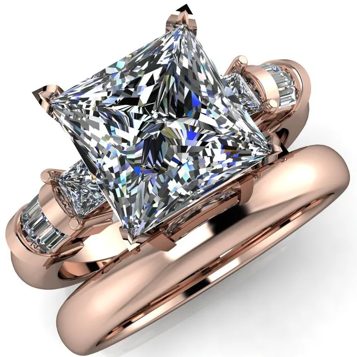 Rings Fire Brilliance Bonita PrincessSquare Moissanite Baguette Shoulder 3 Stone Engagement Ring