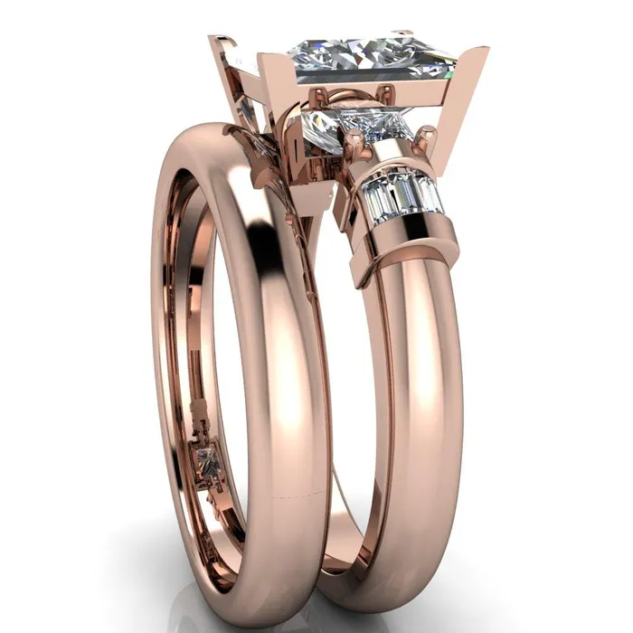 Rings Fire Brilliance Bonita PrincessSquare Moissanite Baguette Shoulder 3 Stone Engagement Ring