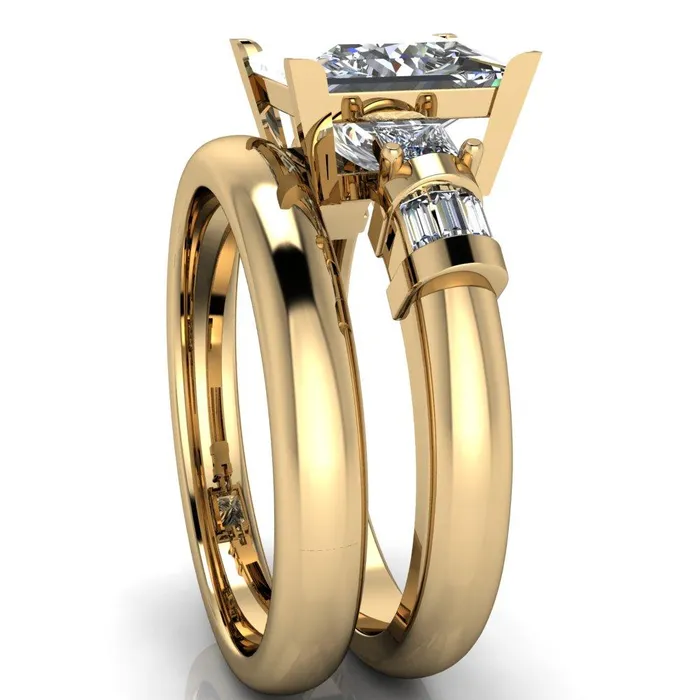 Rings Fire Brilliance Bonita PrincessSquare Moissanite Baguette Shoulder 3 Stone Engagement Ring