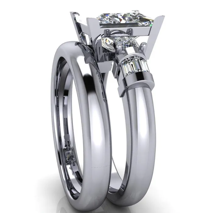 Rings Fire Brilliance Bonita PrincessSquare Moissanite Baguette Shoulder 3 Stone Engagement Ring