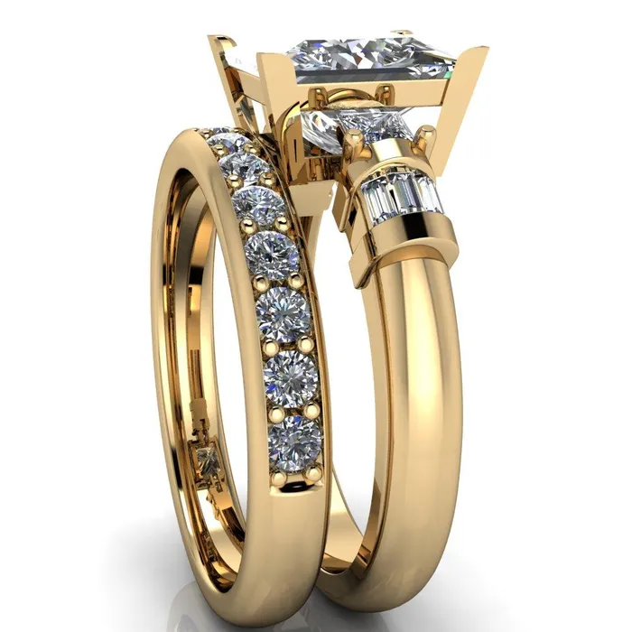 Rings Fire Brilliance Bonita PrincessSquare Moissanite Baguette Shoulder 3 Stone Engagement Ring