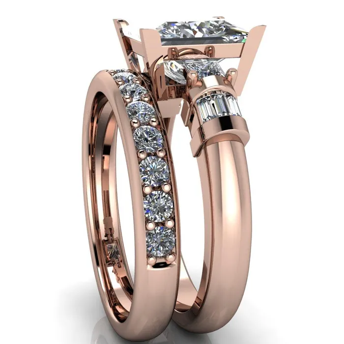 Rings Fire Brilliance Bonita PrincessSquare Moissanite Baguette Shoulder 3 Stone Engagement Ring