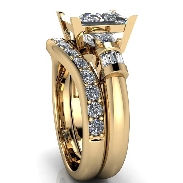 Rings Fire Brilliance Bonita PrincessSquare Moissanite Baguette Shoulder 3 Stone Engagement Ring