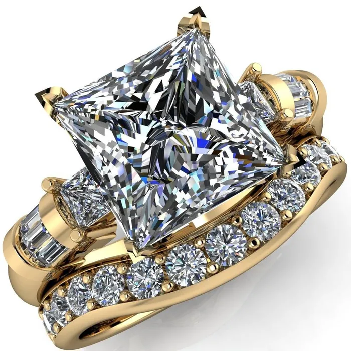 Rings Fire Brilliance Bonita PrincessSquare Moissanite Baguette Shoulder 3 Stone Engagement Ring