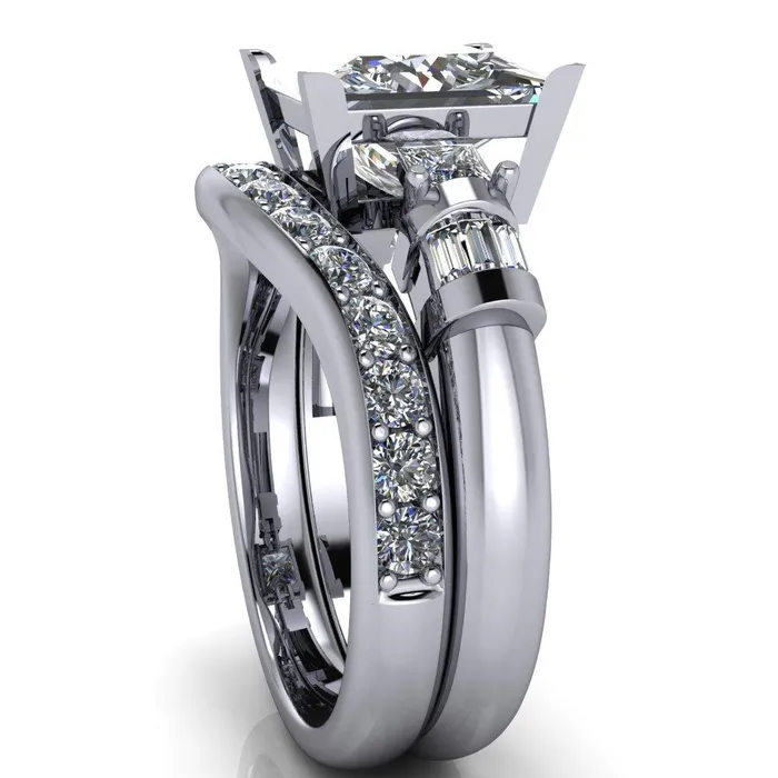 Rings Fire Brilliance Bonita PrincessSquare Moissanite Baguette Shoulder 3 Stone Engagement Ring