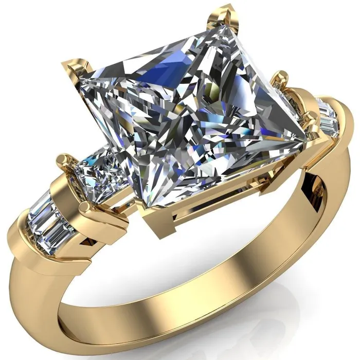 Rings Fire Brilliance Bonita PrincessSquare Moissanite Baguette Shoulder 3 Stone Engagement Ring