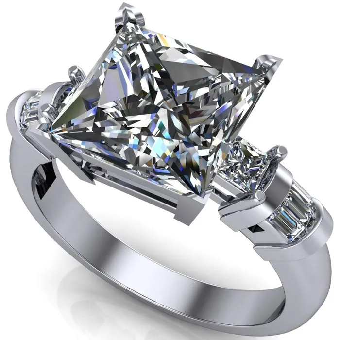 Rings Fire Brilliance Bonita PrincessSquare Moissanite Baguette Shoulder 3 Stone Engagement Ring