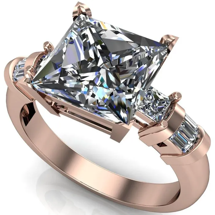 Rings Fire Brilliance Bonita PrincessSquare Moissanite Baguette Shoulder 3 Stone Engagement Ring