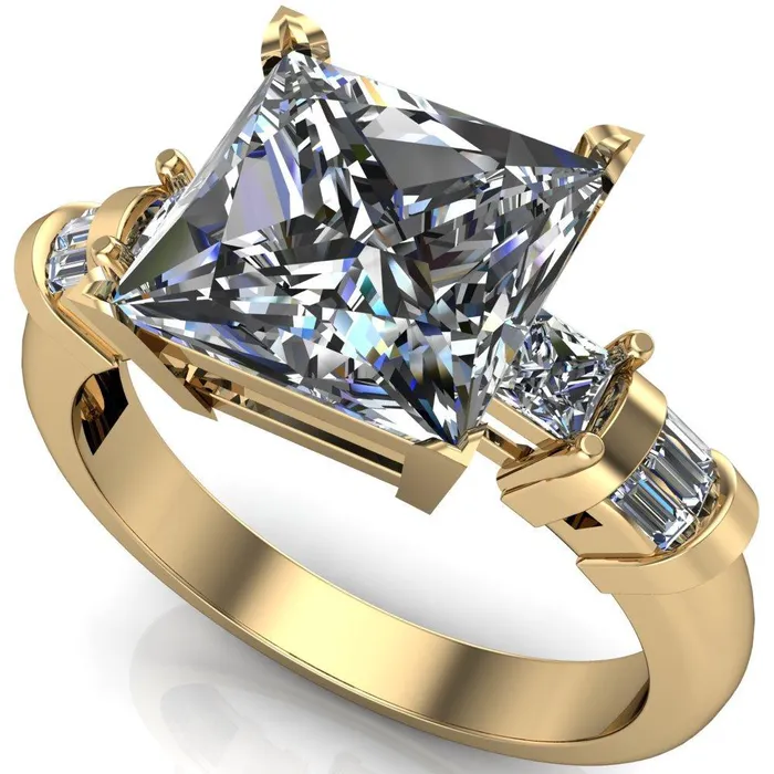 Rings Fire Brilliance Bonita PrincessSquare Moissanite Baguette Shoulder 3 Stone Engagement Ring